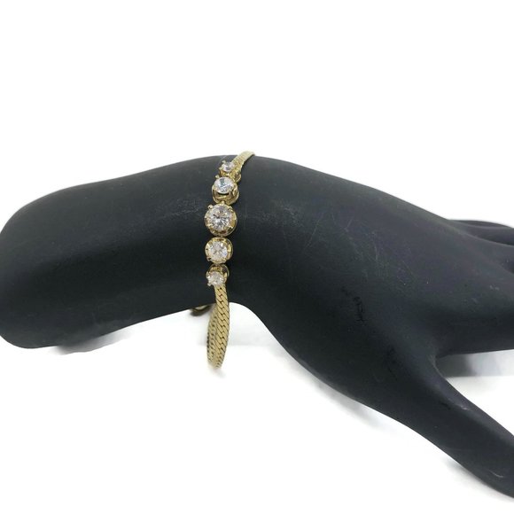 Dainty Gold Tone Rhinestone Bracelet - Picture 1 of 5